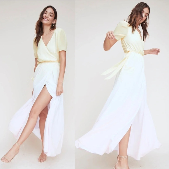 🌟NEW Revolve LPA The Label Yellow Pink Maxi Wrap Dress 530 in Ombre Size Medium - Picture 9 of 12